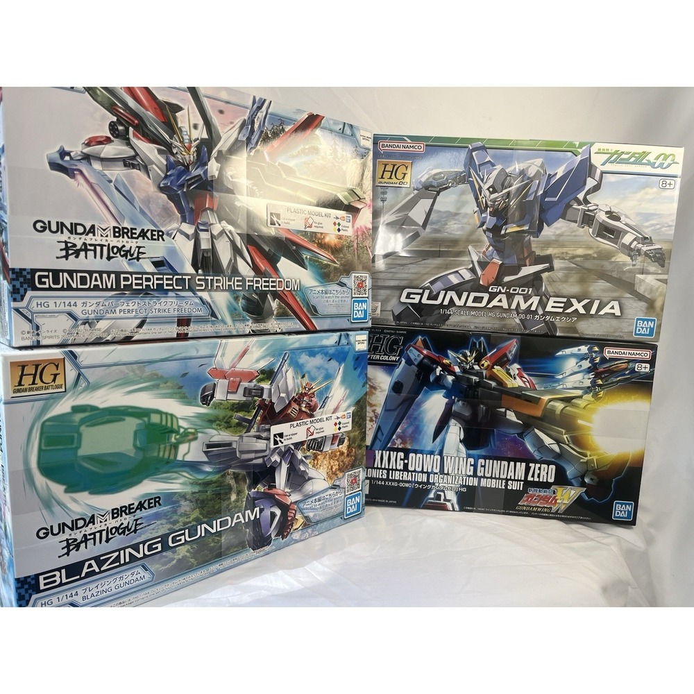 Set of 4 Bandai HG Gundam Model Kits Exia Wing Zero Blazing